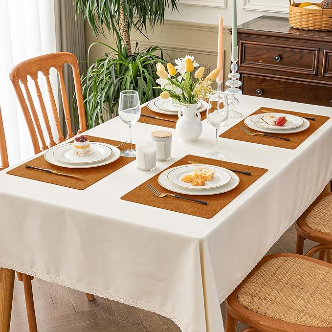 Romanstile Fall Vinyl Placemats Set of 8-12 X 18 Inch - Heat Resistant Place Mats 100% Waterproof Oilproof Wipeable Reversible Faux Leather Table Mats for Kitchen/Dining/Party/Outdoor, Orange