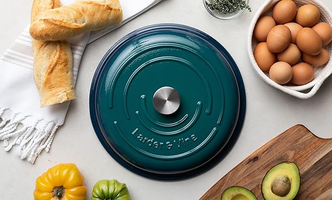 Larder & Vine 9 Piece Enameled Cast Iron Cookware Set, Oven Safe and Compatible with all Cooktops – includes 3.6 Qt Braiser, 5.7 QT and 8 QT Dutch Ovens, 10.25in Skillet and 2.2 QT Saucepan (Bondi)