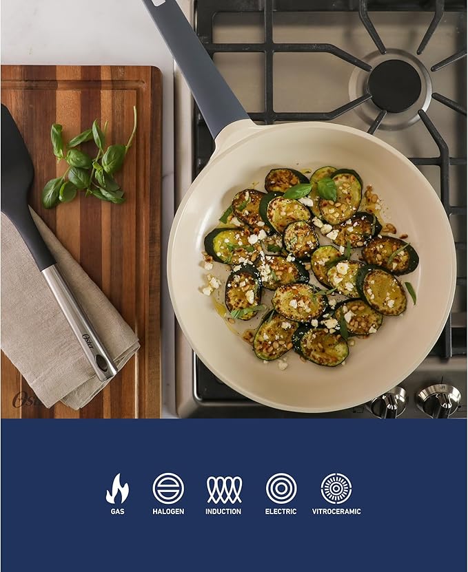 Oster Platinum Rooney Large 12 Inch Durable & Light Cast Aluminum Frying Pan Skillet w/PFA Free Ceramic Nonstick Interior Cookware Chef's Pan, Omelet Pan - Induction - Grey