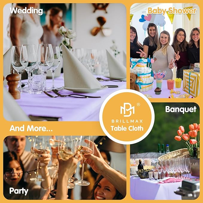 BRILLMAX 4 Pack Lavender Tablecloths for 8 Foot Rectangle Tables 90 x 156 Inch - 8ft Rectangular Bulk Linen Polyester Fabric Washable Cloth Cover for Wedding Reception Banquet Birthday Party