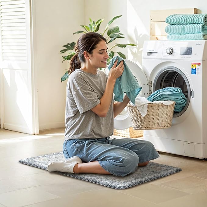 GENIMO Kitchen Mats for Floor, Washable Anti Fatigue Mat for Cushioned, 17.3"x30", Waterproof Kitchen Rugs, Non Slip Foam Comfort Standing Mat Rug for Home, Runner, Sink, Laundry, Light Blue