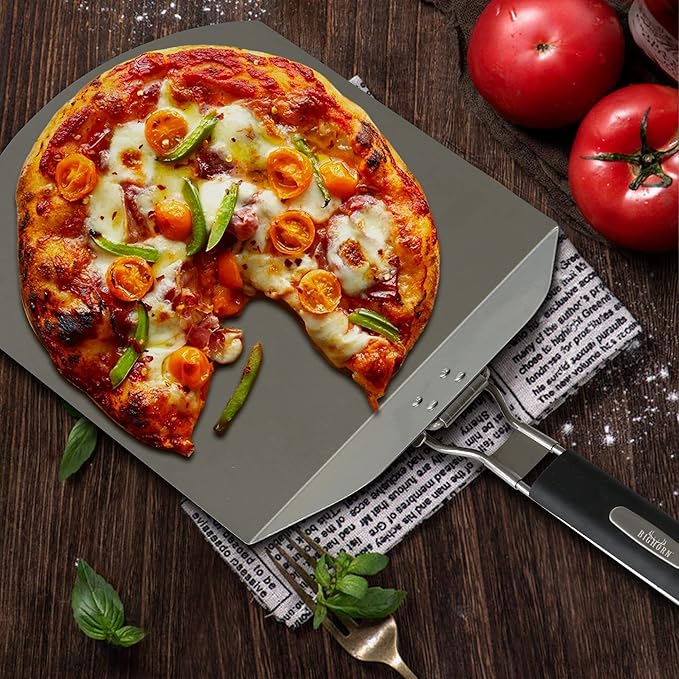 Pizza Peel BIG HORN Metal Pizza Peel with rubber handle Large Premium Pizza Paddle Pizza Spatula Perforated Stainless Steel Pizza Spatula