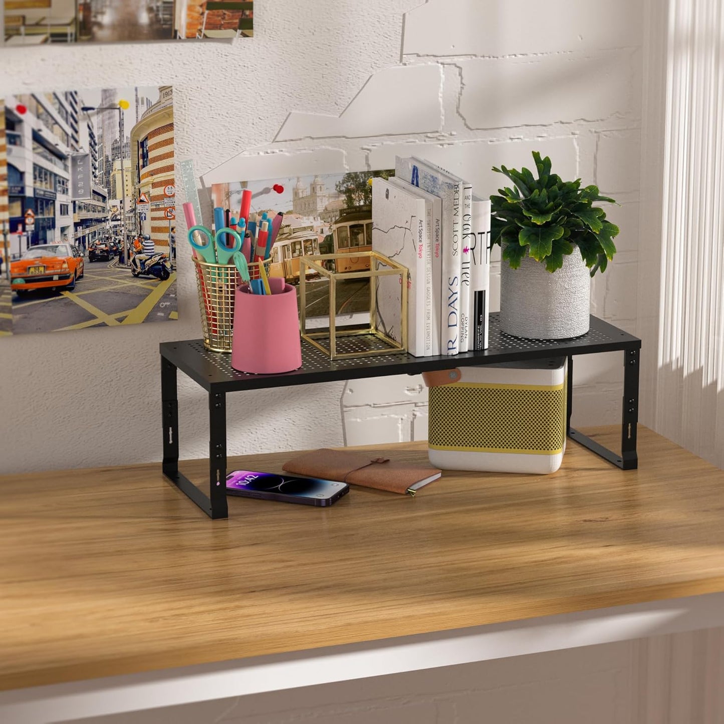 Heavy-Duty Adjustable Metal Shelf Organizer - Expandable & Stackable Pantry Storage Rack for Kitchen, Bathroom, RV, Cabinets(2 Packs/Black, Large)