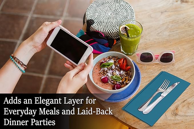 Ruvanti Cloth Napkins Set of 12, 18x18 Inches Napkins Cloth Washable, Soft, Durable, Absorbent, Cotton Blend. Table Dinner Napkins Cloth for Hotel, Lunch, Restaurant, Weddings, Events, Parties - Teal