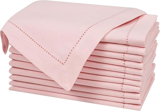 Pink Cloth Napkins Set of 12, 18x18 Inch, Absorbent Cotton Blend Washable and Reusable Dinner Napkins for Table, Thanksgiving, Christmas, Wedding, Restaurant, Kitchen & Everyday Use