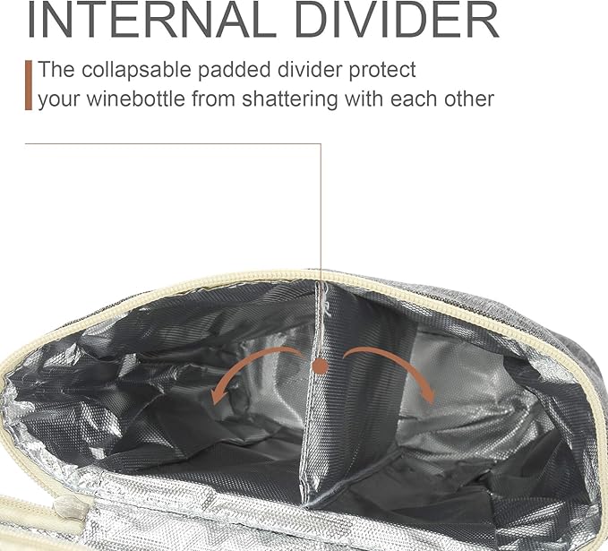 ZORMY 2 Bottle Insulated Wine Carrier Bag for Travel, Wine Carrier Tote Cooler Bag with Shoulder Strap & Corkscrew Opener, Perfect Wine Lover's Gift, Great for Picnics and Outdoor Entertaining