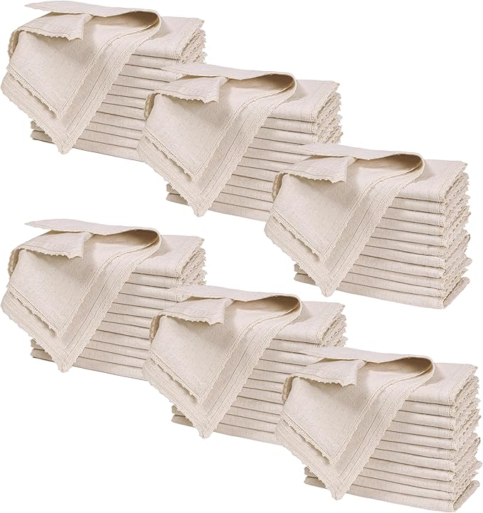 Bedding Craft Linen Flax Cotton Cloth Napkins 18x18 with Lace – Set of 72 – Machine Washable Reusable Fabric Napkins for Weddings, Cocktail Parties, Events & Table Settings (6 Dozen)