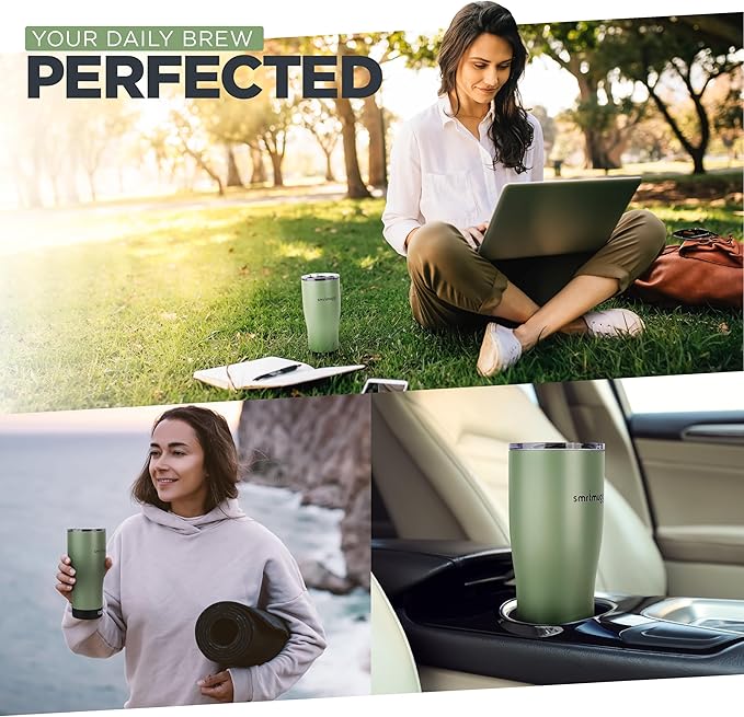 X Heated Coffee Mug 19 oz., 8 Hour Battery Life, Self-Heating, Adjustable Temp Controlled, LCD Screen, Includes Cover with Magnetic Slider (Black) (Sage Green)