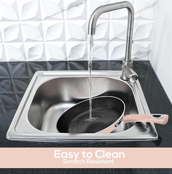 Utopia Kitchen Nonstick Cookware 3 Piece Set, Non-Stick Frying Pans with Induction Bottom, 8, 9.5 & 11 Inches Frying Pans with Bakelite Handles, PFOA Free, Pink & Black