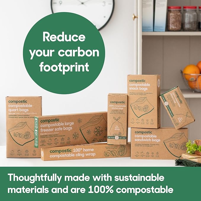 Compostic Home Compostable Resealable Gallon Bags (10.5"x10.5"), Microwave & Freezer Safe, Organic Food Storage Container, 30 Count (Pack of 2)