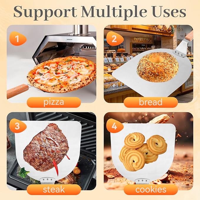 12 Inch Square Pizza Peel, Stainless Steel Pizza Spatula with Ergonomic Long Wood Handle for Pizza Oven Baking, Turing Peel for Pizza, Dough, Bread Pastry