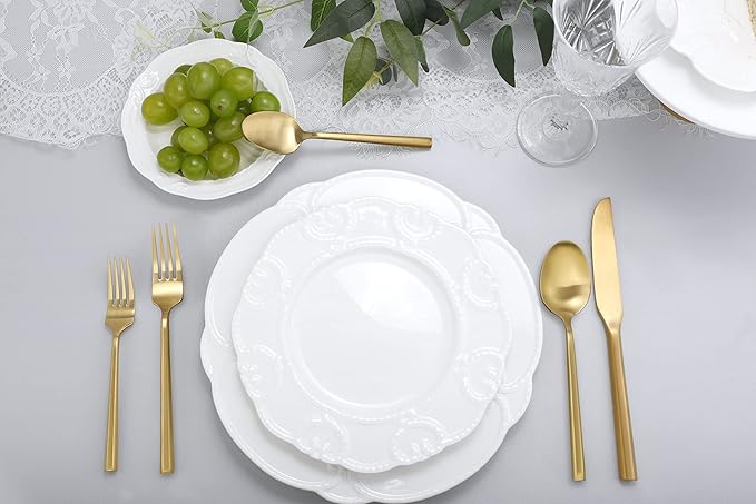 DEACORY Silverware Set Flatware Set Matte Gold Cutlery Set Brushed Brass Heavy Hexagon Handle Stainless Steel 40 Pieces Dishwasher Safe Service for 8