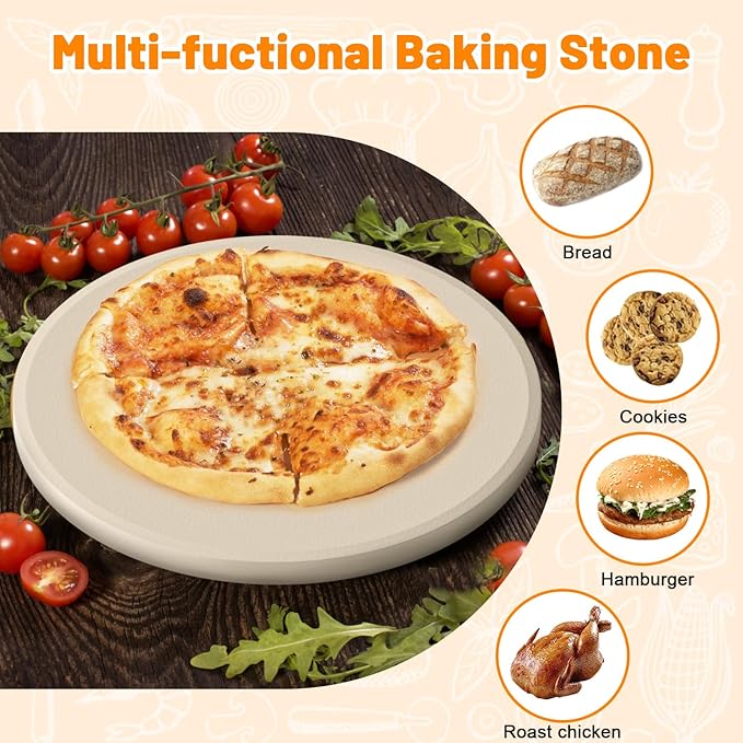 Large Pizza Stone Set,Heavy Duty 16" Pizza Stone for Oven and Grill with Stone Brush,Large Baking Stone for Pizza, Bread