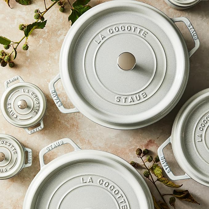 Staub Cast Iron 4-qt Round Cocotte - White Truffle, Made in France