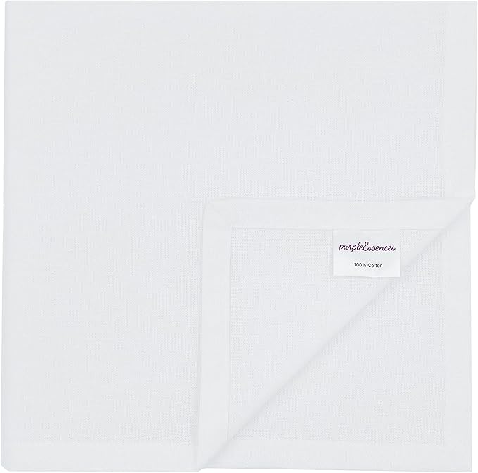 PurpleEssences Set of 12 Cloth Dinner Napkins 100% Cotton 18x18 Inch - Soft Durable Washable - Ideal for Farmhouse Party Spring Summer - Perfect Everyday Use Table Linen - White