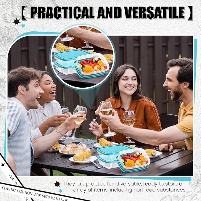 18 Pcs 33 Oz/ 4 Cups Plastic Food Storage Containers with Lids Portion Box Sets with Cover Stackable Plastic Containers with Lids Microwave Freezer Dishwasher Safe(Blue)