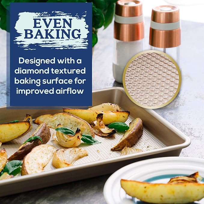 Ultra Cuisine Nonstick Half Sheet Baking Pan - Food Safe Coating, Warp & Scratch Resistant Texture for Airflow, & Carbon Steel Design Durable for Professional Quality Roasting, Size 13 x 18 inch