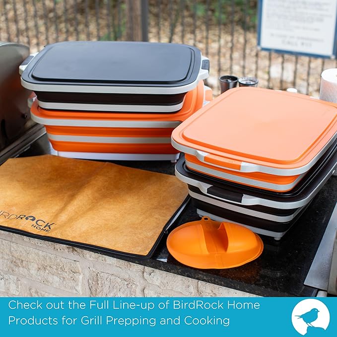 BIRDROCK HOME 2-pack Collapsible BBQ Prep Tub w/Cutting Board, Multi-Function Grill Caddy w/Colander & Lid, Portable Silicone Dish Bowl for Picnic, Tailgate, Camping (Black, Large, X-Large)
