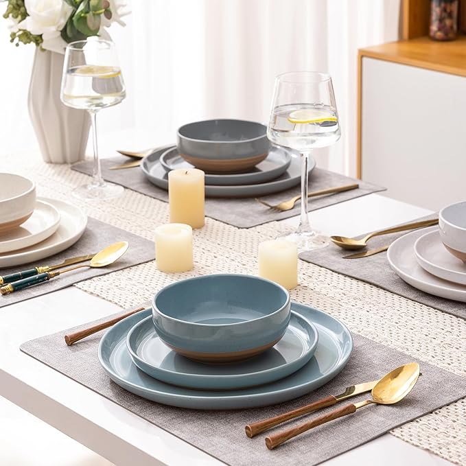 AmorArc Ceramic Dinnerware Sets for 4, 12 Pieces Handpainted Plates and Bowls Set with Rustic Terracotta Underside, Scratch Resistant Stoneware Dishes Set, Dishwasher & Microwave Safe, Multi-Color