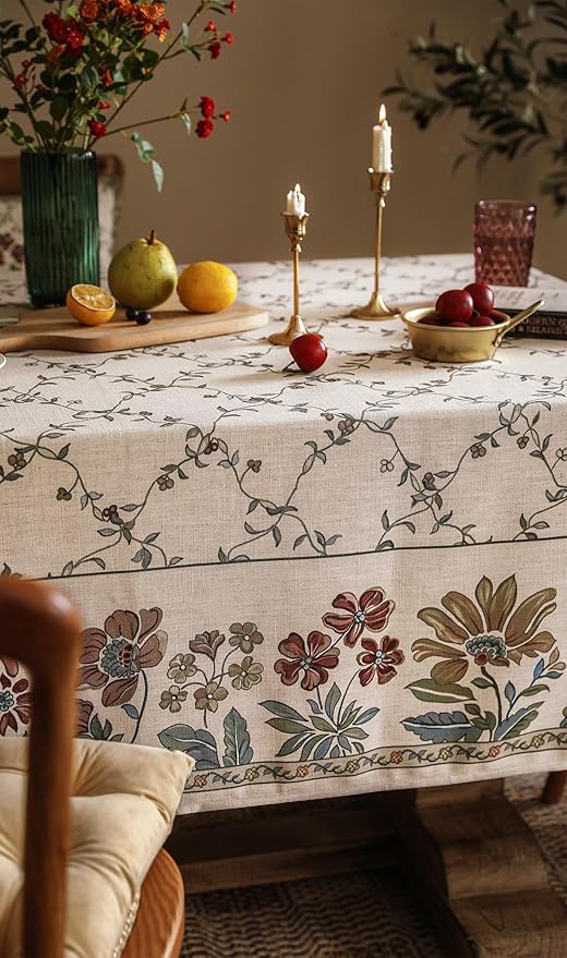 patdrea Tablecloth French Country Soft Breathable Floral Table Cloth Kitchen Dining Tablecloth for Rectangular Tables for Parties Christmas 63"x 94"