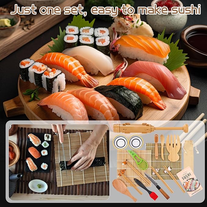 Havaro Sushi Making Kit, 21-Piece Sushi Roller Kit for Beginners & Pros with Knife, 2 Bamboo Rolling Mats, Bazooka and Dipping Plate, Chopsticks – Premium Sushi Gift Box