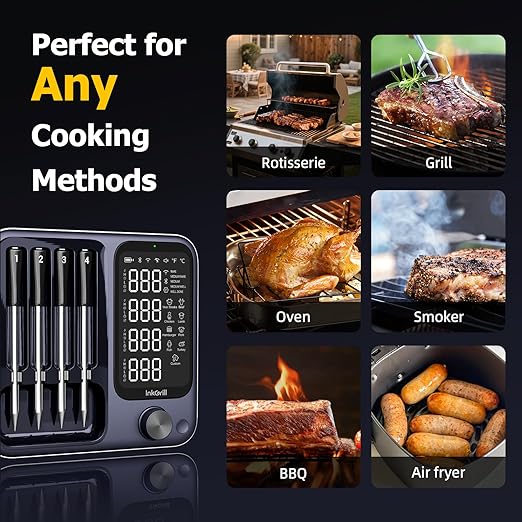 Wireless Meat Thermometer with APP Control,4 Probes Meat Thermometer Digital, Unlimited Range WiFi & Bluetooth Meat Thermometerfor for Rotisserie,Grill,Oven,Smoker,BBQ, Air Fryer