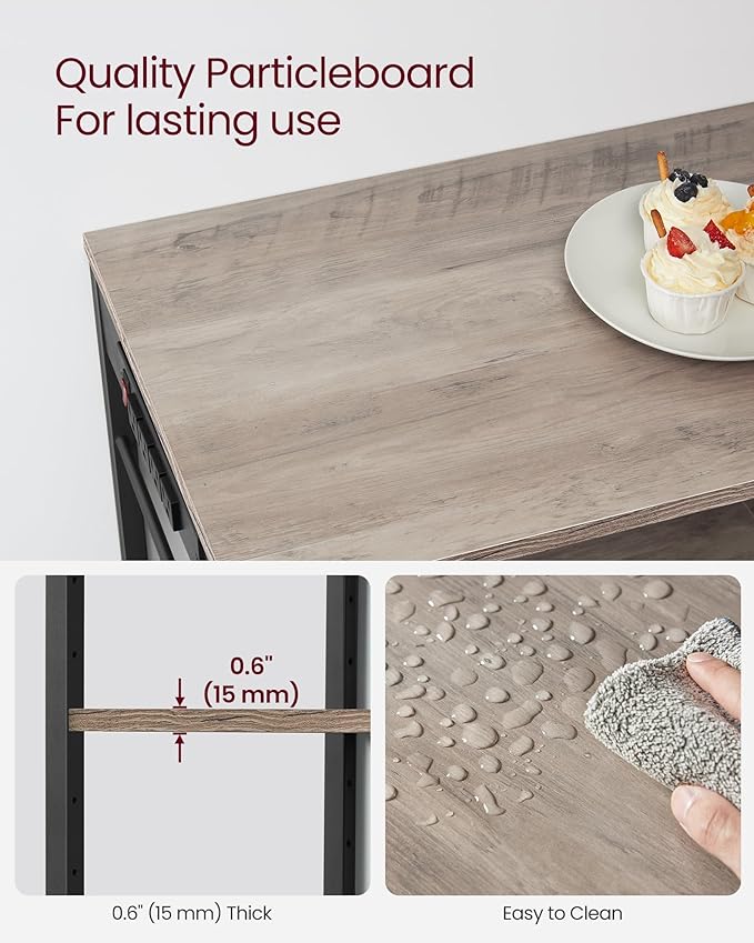 VASAGLE Baker's Rack, Coffee Bar Stand with Charging Station, Storage Shelves, Pull-Out Wire Basket, Table for Microwave, Kitchen, Greige UKKS036K02, 15.7 x 35.4 x 35.6 Inches