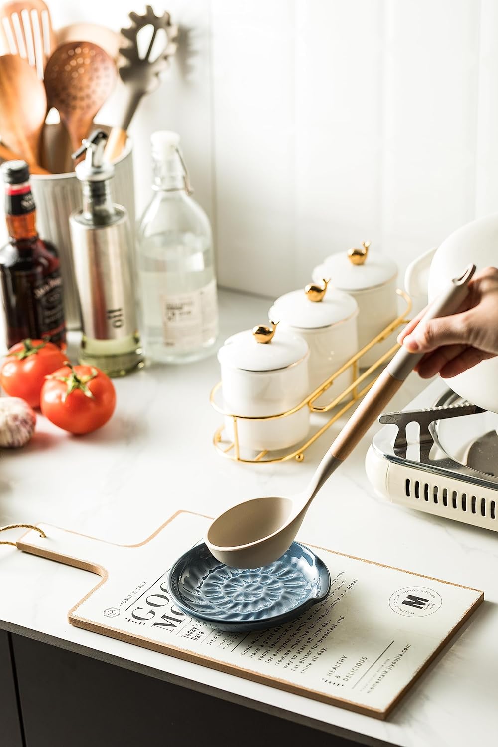 Spoon Holder for Stove Top, Ceramic Spoon Rest for Multiple Utensils, Large Spoon Rest for Stove Top, Modern Farmhouse Kitchen Decor Utensil Holder for Spoons Ladles Tongs Spatula