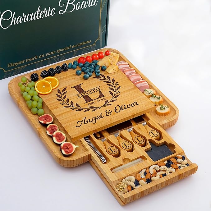 Personalized Charcuterie Board, Wedding Gifts for Couples 2025, Custom Cheese Boards Bridal Shower Gifts, Housewarming Gifts for Christmas, Anniversary, Engagement, New Home, Bride, Parent, Women