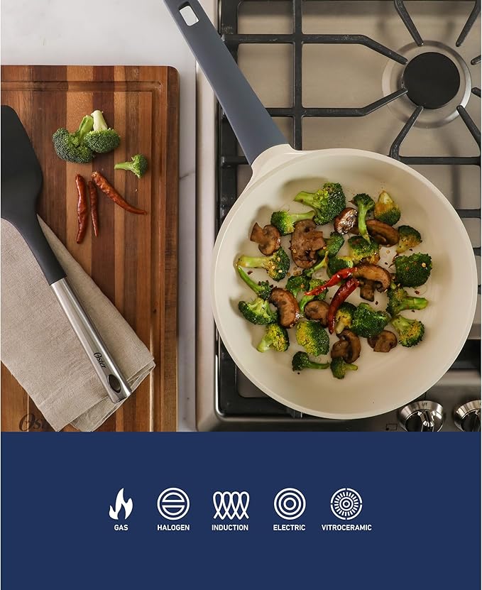 Oster Platinum Rooney 10 Inch Durable & Light Cast Aluminum Frying Pan Skillet w/PFA Free Ceramic Nonstick Interior Cookware Chef's Pan, Omelet Pan - Induction - Grey