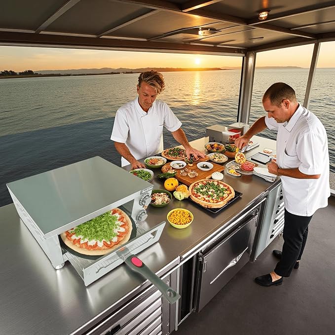 12 Inch Electric Pizza Oven Indoor, Countertop Pizza Oven with Visual Window, Commercial Pizza Maker with Removable Handle, Stainless Steel Pizza Cooker (Silver)