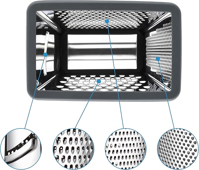 Spring Chef Professional Cheese Grater - Stainless Steel Box Grater for Kitchen, XL Size, 4 Sides - Perfect Shredder for Parmesan Cheese, Carrot, Potato, Ginger - Dishwasher Safe - Gray