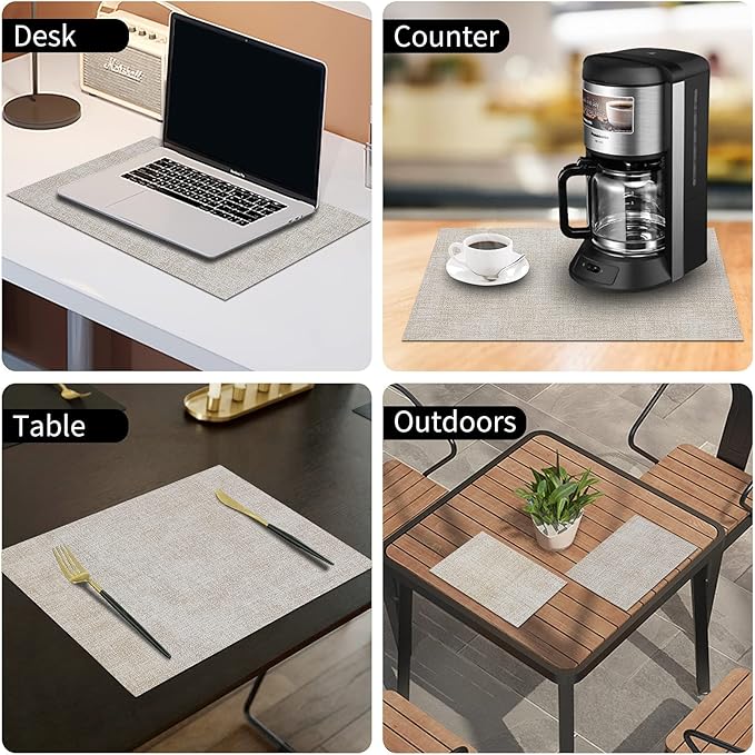 homing Faux Leather Heat Resistant Placemats 8 Packs, Waterproof Wipeable Dining PU Place Mats for Indoor & Outdoor, Easy to Clean, Beige