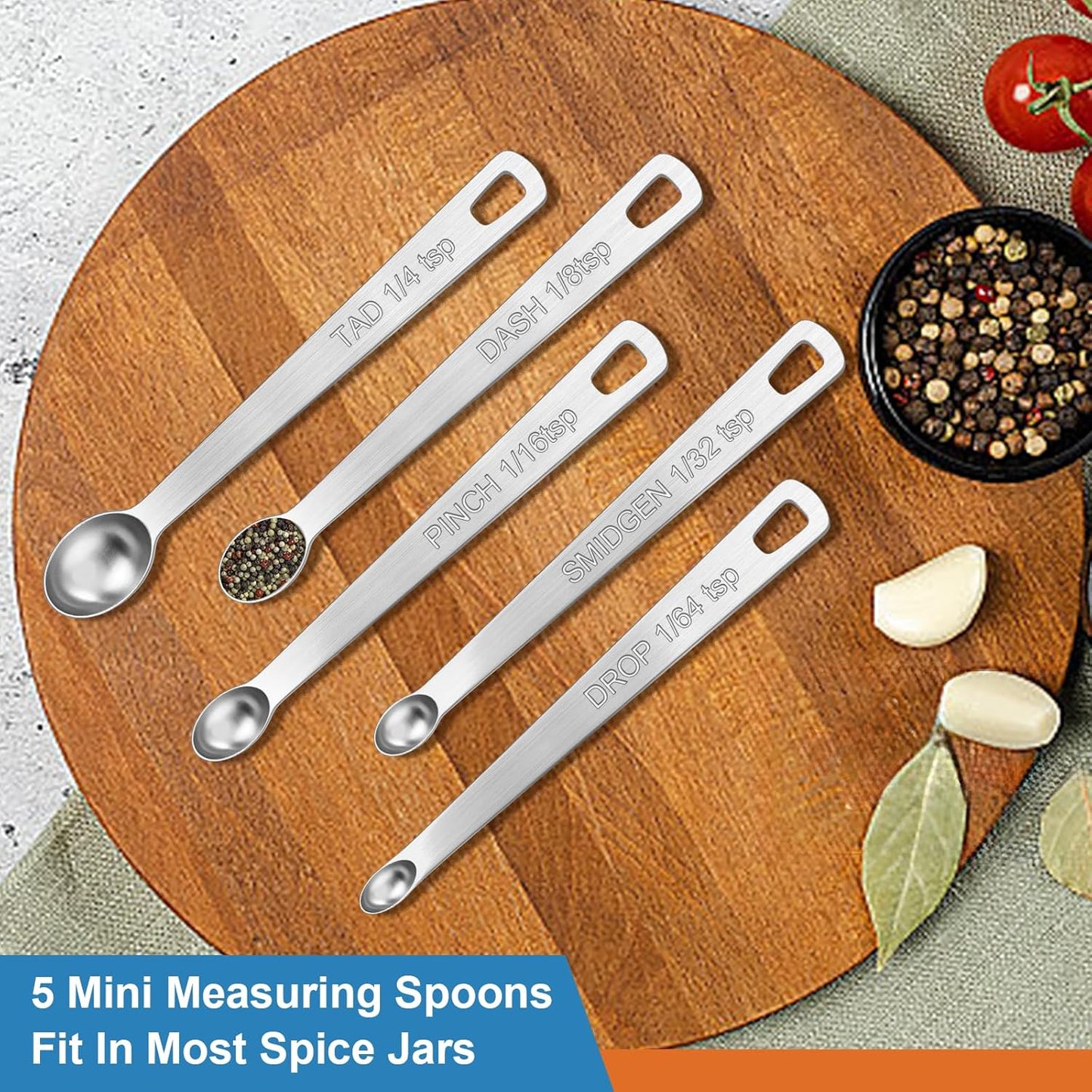 Wildone 14 Pack Stainless Steel Measuring Spoons Set, Including 8 Double Sided Magnetic Measuring Spoons(Black), 1 Leveler & 5 Mini Measuring Spoons, for Dry & Liquid Ingredients, Fits in Spice Jar