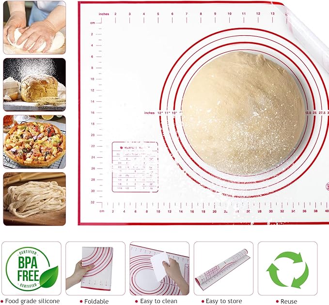 Adjustable Rolling Pin 19 Baking Tool Set and Silicone Baking Pastry Mat Set,Thickness Rings,Stainless Steel Dough Roller Rolling Pins for Baking Dough, Pizza, Pie, Pastrie(Red Mat)