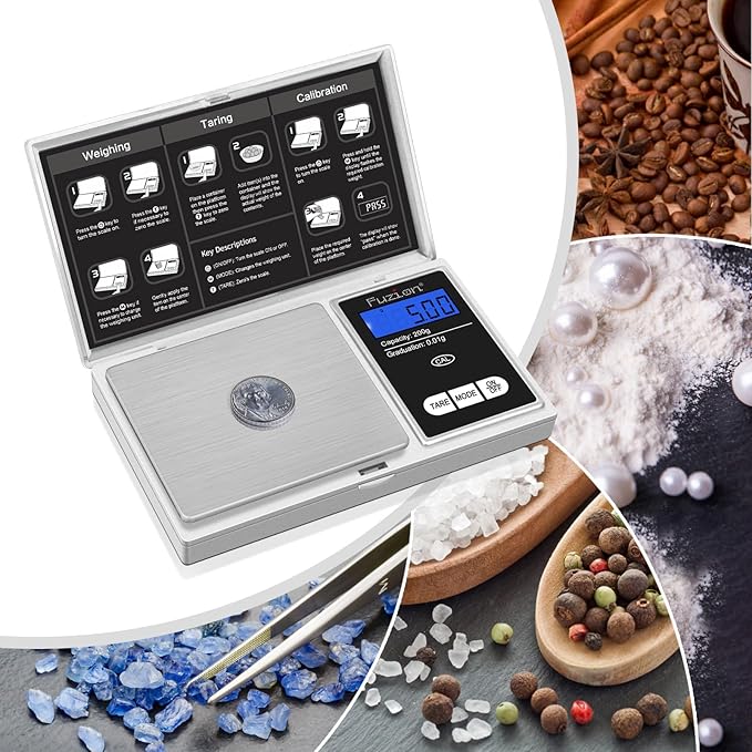 Fuzion Digital Pocket Gram Scale, 200g/0.01g Mini Jewelry Scale, Small Scale, Digital Scale Gram and Ounce, Portable Travel Food Scale .01 Gram Accuracy