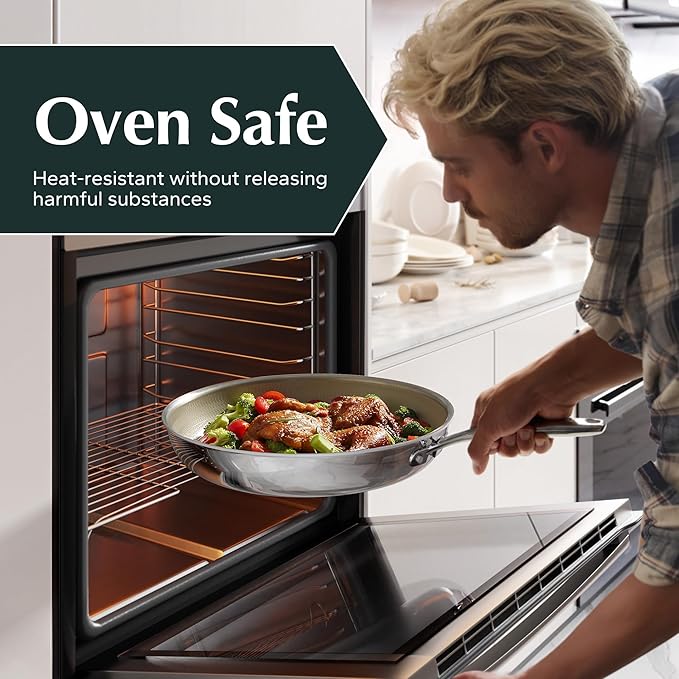 Redchef Hybrid Ceramic Nonstick 11-Inch Frying Pan with Stay-Cool Handle, Dishwasher & Oven Safe, Induction Compatible, Tri-Ply Stainless Steel & Aluminum, All Cooktops