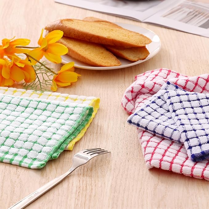 Kitinjoy Cotton 6 Pack Terry Kitchen Towels, 16 x 25 Inches Super Soft and Absorbent Dish Towels, Quick Drying Hand Towels for Kitchen Drying, Green