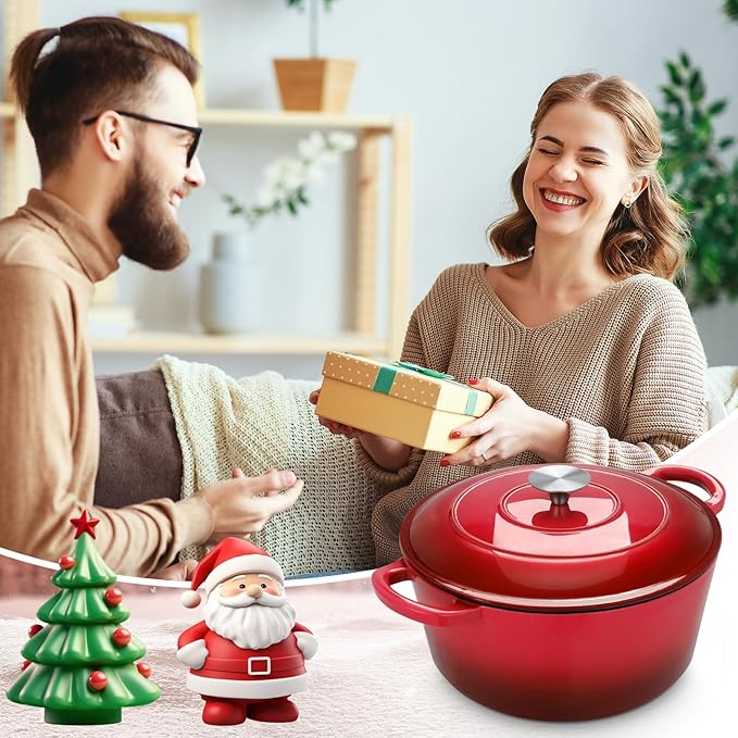 LIFERUN 6 Qt Enameled Cast Iron Dutch Oven Pot with Lid,Oven Safe up to 500° F, Heavy-Duty Non-Stick Dutch Oven with Dual Handles for Bread Baking, Fry Foods, Braising, Stews, Roasting (Red)
