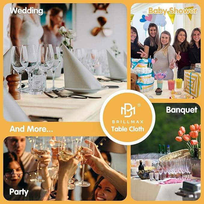 BRILLMAX 10 Pack Beige Tablecloths for 8 Foot Rectangle Tables 60 x 126 Inch - 8ft Rectangular Bulk Linen Polyester Fabric Washable Cloth Cover for Wedding Reception Banquet Birthday Party