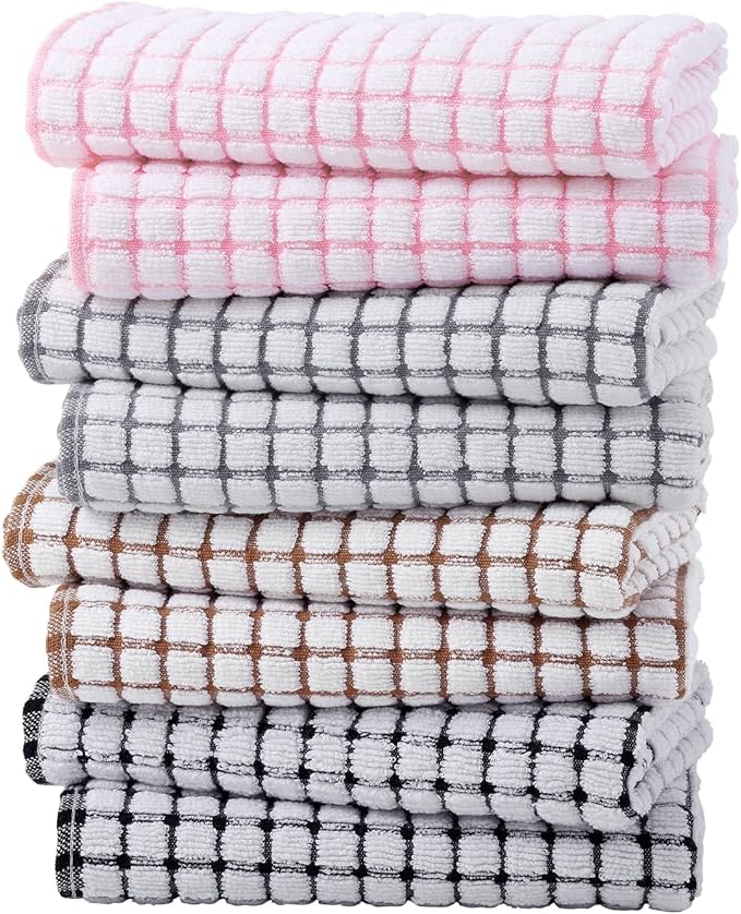 Kitinjoy Cotton 8 Pack Terry Kitchen Towels, 16 x 25 Inches Super Soft and Absorbent Dish Towels, Quick Drying Hand Towels for Kitchen Drying, Mix Color