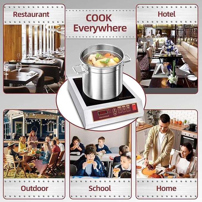 Induction Cooktop 208-240V 3500W Commercial Range Induction Burner Dual IGBT Modules 8 Heating Level Sensor Push-Button Premium Stainless Steel Housing Crystal Glass Electric Cooktop(Red)