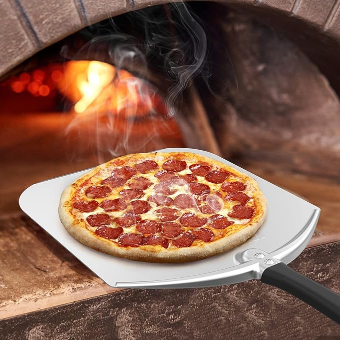 Aluminum Turning Pizza Peel for Oven and Grill, 12 x 14 Inch Pizza Spatula Turning Shovel for Baking Bread and Pie, Pizza Oven Accessories and Pizza Tools
