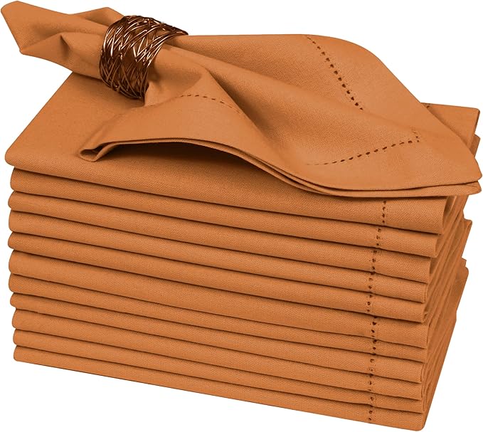 Bedding Craft Cotton Cloth Dinner Napkins Set of 12 – 18x18 Desert Sun with Frayed Fringe – Machine Washable Fabric Napkins for Weddings, Baby Showers, Parties & Everyday Dining