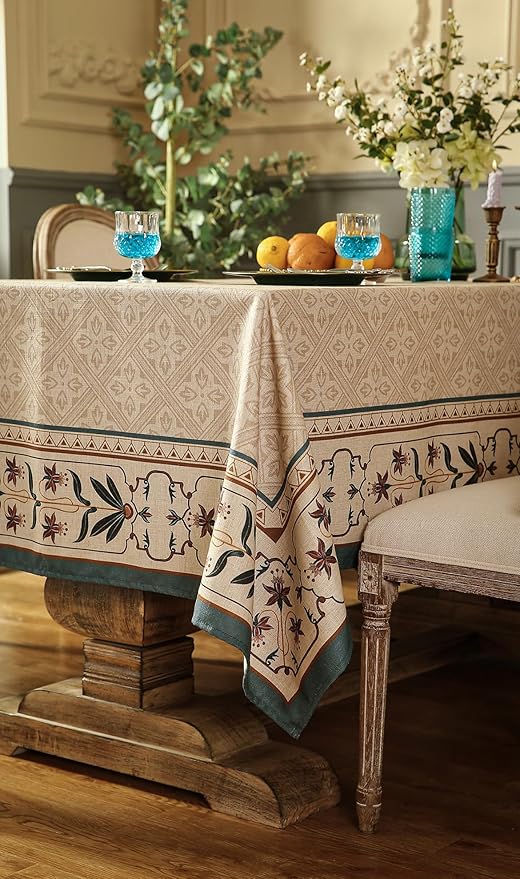 patdrea French Linen Tablecloth Soft Durable Floral Table Cloth Designer Kitchen Dining Tablecloth for Rectangular Tables for Parties Christmas 55"x 87"
