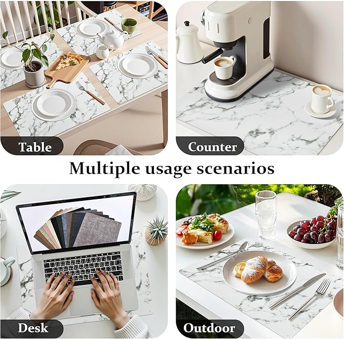 FROMHEART Faux Leather Placemats Set of 8–Waterproof,Heat/Oil Stain-Resistant PU Table Mat–Reversible,Easy to Clean Place Mats for Kitchen,Dining,Indoor/Outdoor,(Marble,11.8" x 17")