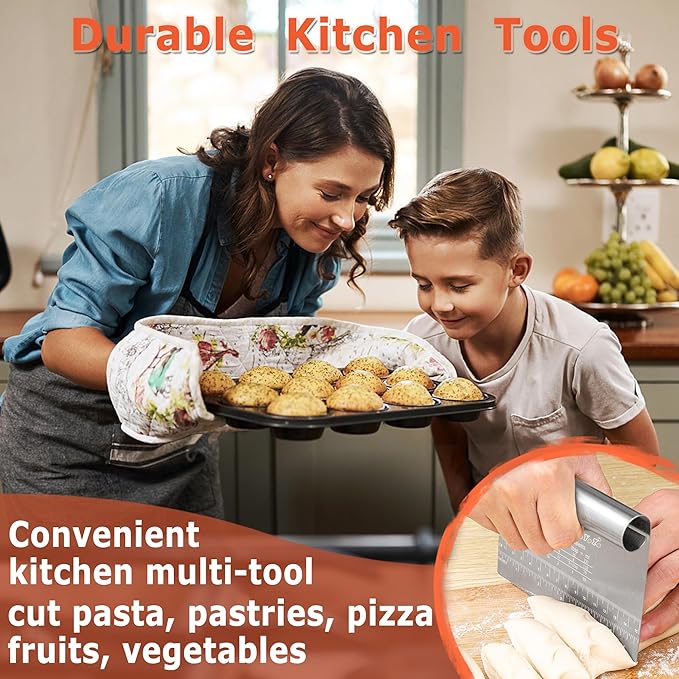 Bench Scraper Dough Pastry Cutter Stainless Steel Blade Kitchen Baking Tools for Butter, Cake, Onion, Vegetable