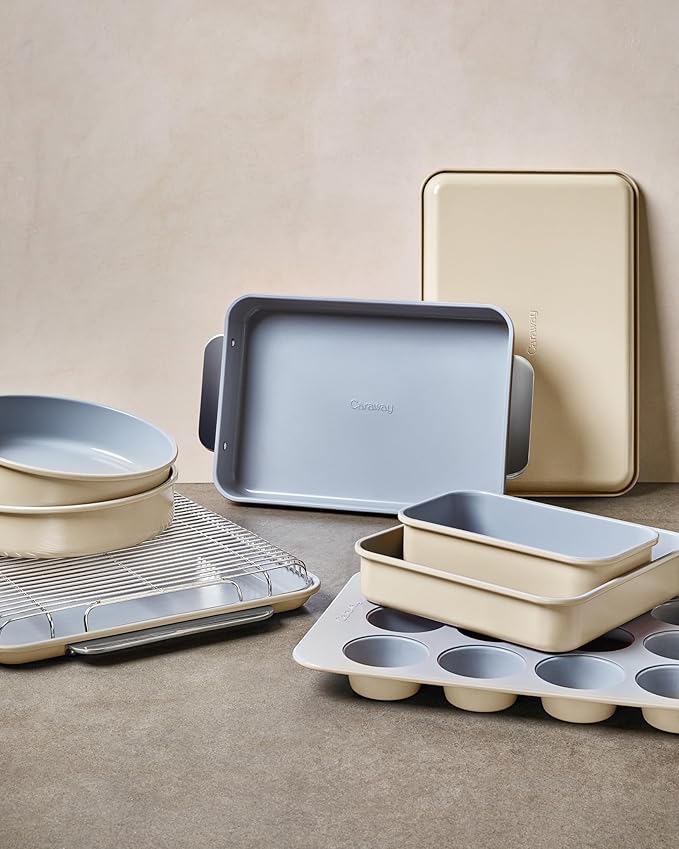 Caraway Non-Stick Ceramic 1 lb Loaf Pan Duo - Naturally Slick Ceramic Coating - Non-Toxic, PTFE & PFOA Free - Perfect for Pound Cakes, Breads, & More - Cream