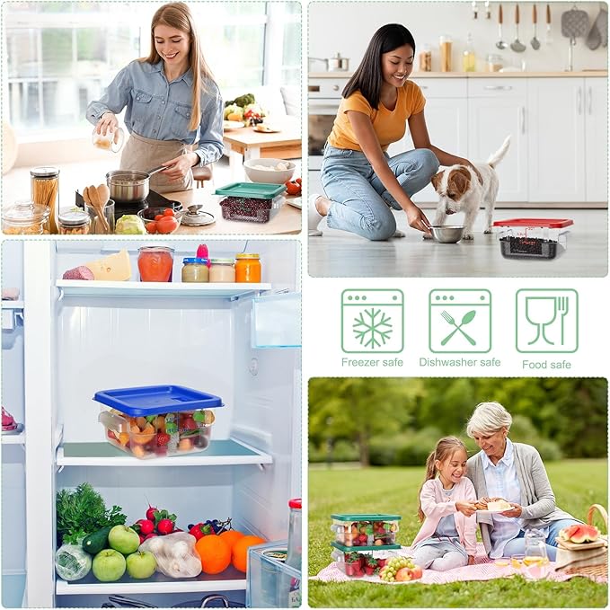 Lallisa 8 Pcs 2 Quart Food Storage Containers with Lids Clear Square Polycarbonate Marinating Container Dough Bucket with Lid (Colorful)