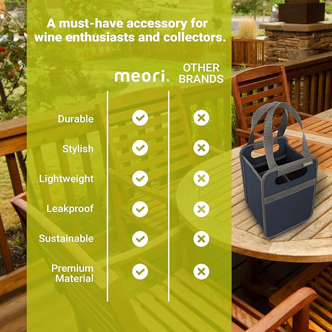 meori Foldable 4 Bottle Wine Tote Marine Blue Organize Crate Glass Dividers Stylish Travel Storage Box Liquor Spirits Tastings Grocery Shopping Hostess Gift (A100814)